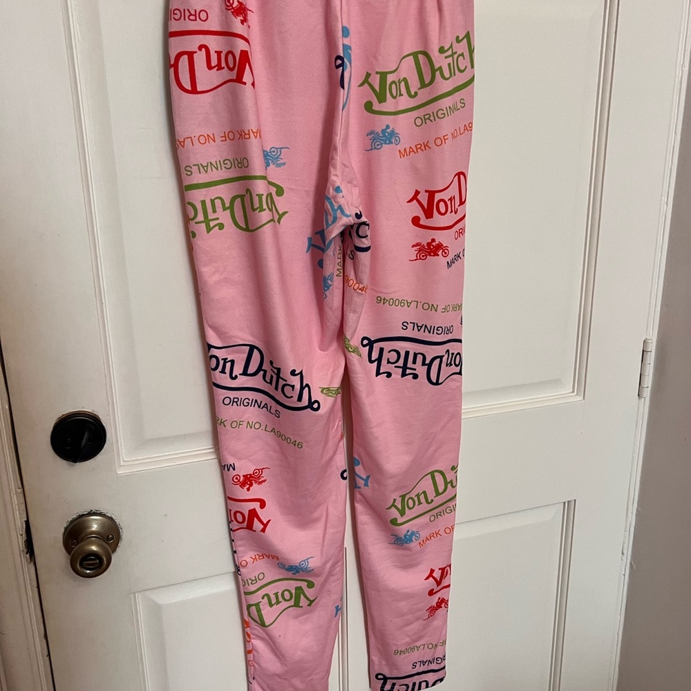 Von Dutch Pajama Bottoms - Pink with Colorful Logo Print
